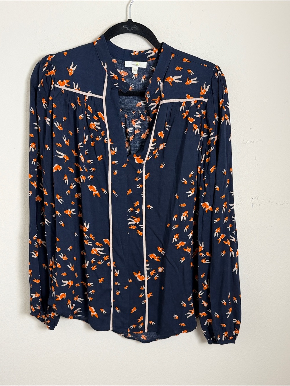 Porridge Koi Fish Novelty Print Button Down Blouse Size Medium Business Casual